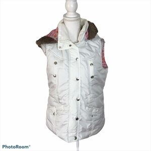 Dollhouse White Puffer Vest Faux Fur Hood Large